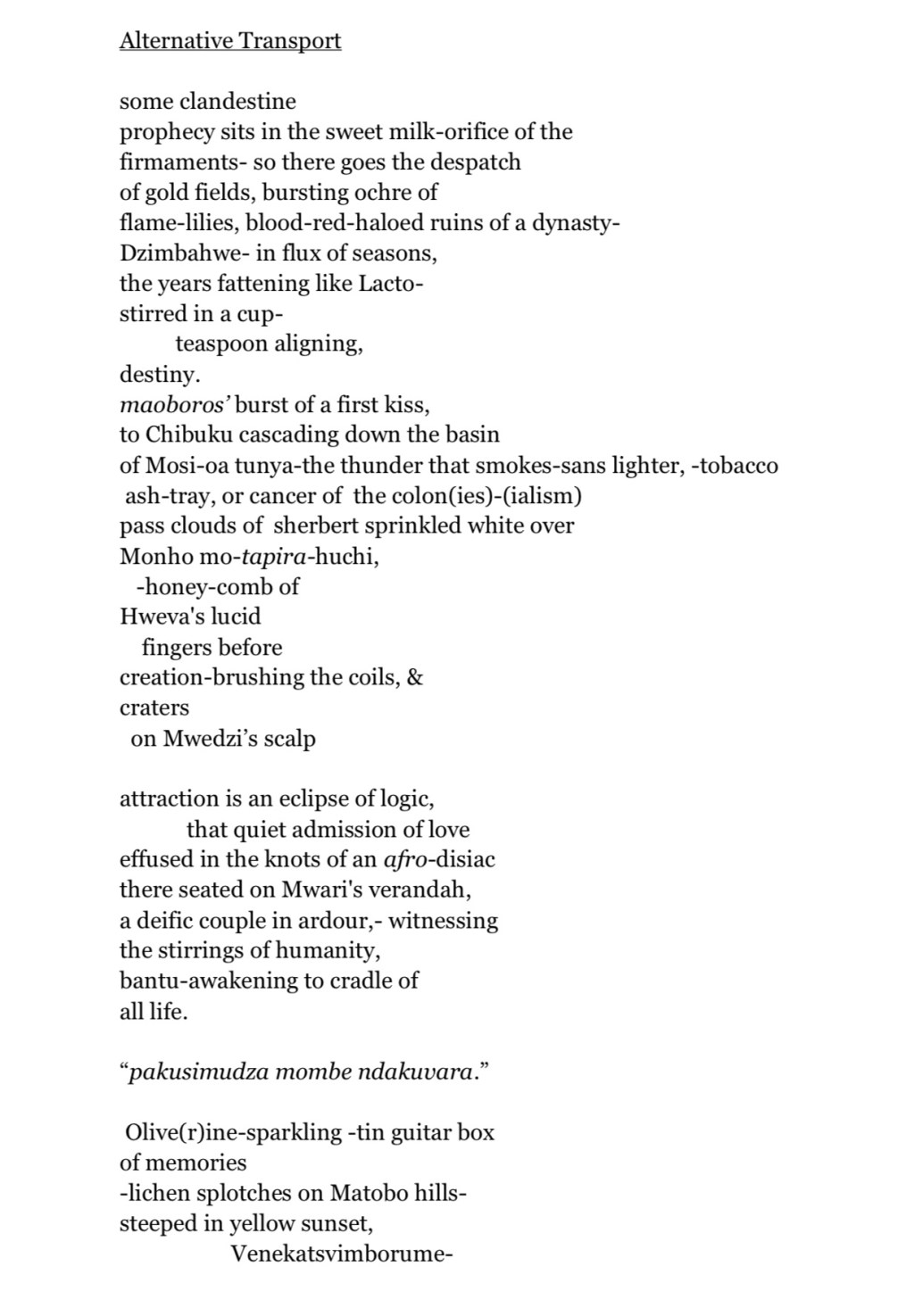 #HRBZimSpecPo First Prize Winner: Alternative Transport x Chioniso Tsikisayi!